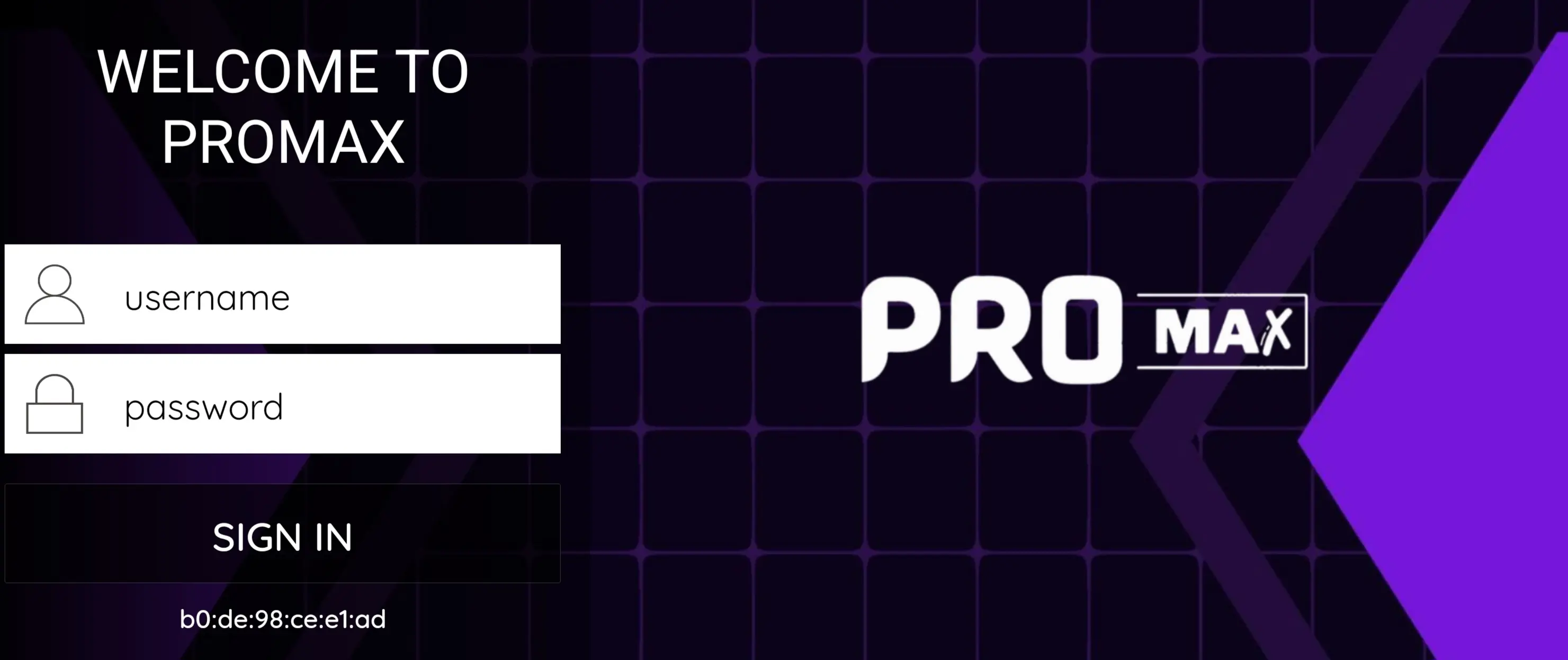 Promax Android IBO Player Edition username and password login screen